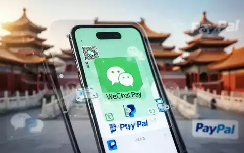 Ein Smartphone zeigt einen WeChat-Pay-QR-Code mit unscharfem Hintergrund chinesischer Architektur, symbolisiert digitales Bezahlen und Tourismus. - Foto: über boerse-global.de
