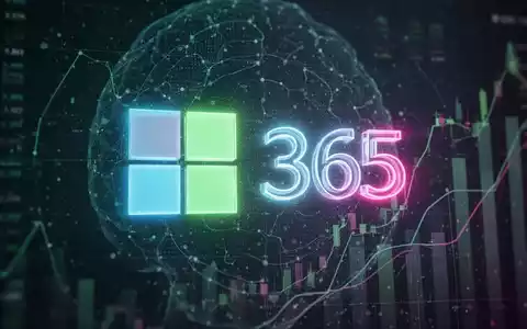 Stilisiertes Microsoft 365-Logo, leuchtend über abstraktem digitalem Muster und schwachen Finanzdiagrammen, die Preisänderungen und KI-Integration darstellen. - Foto: über boerse-global.de