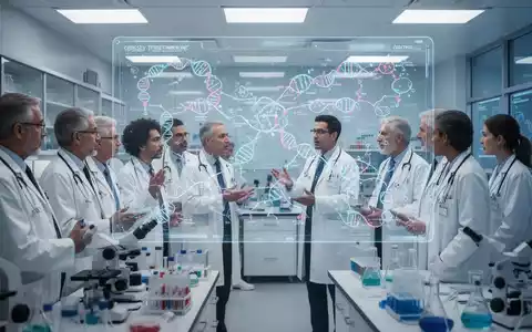 Wissenschaftler und Ärzte analysieren komplexe genetische und metabolische Daten auf einem großen Bildschirm in einem modernen Labor. - Foto: über boerse-global.de