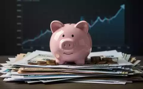 Eine stilvolle Spardose auf einem Stapel von Finanzdokumenten und Münzen, mit einem unscharfen, aufsteigenden Diagramm im Hintergrund. - Foto: über boerse-global.de