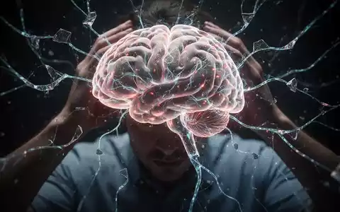 Ein stilisiertes leuchtendes Gehirn mit fragmentierten neuronalen Netzen über der Silhouette einer gestressten Person. - Foto: über boerse-global.de