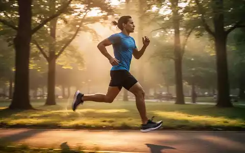 Eine Person in Sportkleidung läuft dynamisch im Sonnenlicht durch einen Park, um Bewegung und Wohlbefinden darzustellen. - Foto: über boerse-global.de