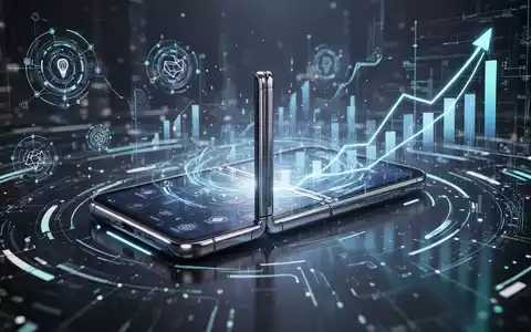 Schlankes, leuchtendes Falt-Smartphone vor abstrakten Tech-Grafiken. - Foto: über boerse-global.de