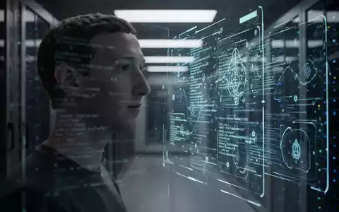 Silhouette eines Mannes, der Mark Zuckerberg ähnelt, vor einer holografischen KI-Oberfläche in einem Serverraum. - Foto: über boerse-global.de