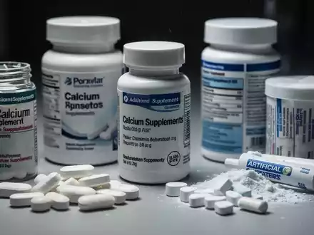 Nahaufnahme von Kalziumpräparaten und Süßstofftabletten in einer stillen Anordnung, die Vorsicht und wissenschaftliche Neubewertung symbolisiert. - Foto: über boerse-global.de
