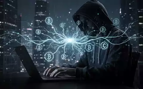 Person in Kapuzenjacke tippt auf Laptop, mit leuchtenden KI-Neuronalen Netzen und Kryptowährungssymbolen überlagert. - Foto: über boerse-global.de