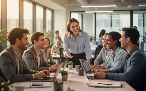 Ein Manager führt ein Team in einem modernen Büro, das eine positive und unterstützende Arbeitsumgebung vermittelt. - Foto: über boerse-global.de