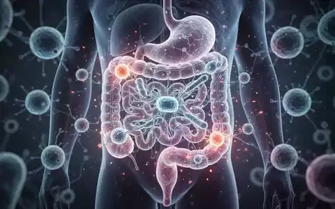 Eine stilisierte Darstellung des menschlichen Darmmikrobioms mit leuchtenden, vernetzten Mikroben und Elementen der Zellregeneration. - Foto: über boerse-global.de