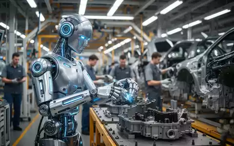 Humanoides Robotermodell Figure 03 mit blauen Leuchtelementen an einer Auto-Montagelinie. - Foto: über boerse-global.de