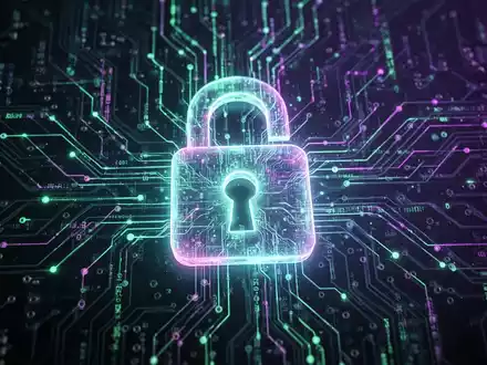 Abstraktes digitales Schloss-Symbol auf dunklem Leiterplattenhintergrund, das eine Cybersicherheitslücke in einem Netzwerkdienst symbolisiert. - Foto: über boerse-global.de