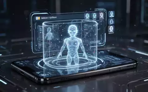 Ein Smartphone-Bildschirm zeigt einen holografischen KI-Agenten in einem sicheren Container, mit kleinen Agenten-Symbolen in der Statusleiste, die Android Halo symbolisieren. - Foto: über boerse-global.de