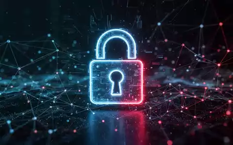 Leuchtendes Vorhängeschloss-Symbol über dunkler, abstrakter digitaler Landschaft mit vernetzten Datenpunkten, symbolisiert Datenlecks und Cybersicherheit. - Foto: über boerse-global.de