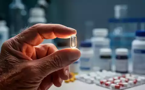 Nahaufnahme einer älteren Hand, die eine Nahrungsergänzungstablette hält, mit unscharfem Hintergrund von weiteren Supplementen. - Foto: über boerse-global.de