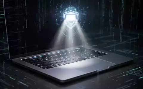 Ein leuchtender digitaler Scheinwerfer beleuchtet die Tastatur eines modernen MacBook Pro und symbolisiert erweiterte Bedrohungserkennung und Sicherheit für macOS-Umgebungen. - Foto: über boerse-global.de