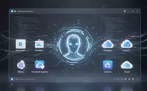 Schlanke, futuristische Betriebssystemoberfläche mit zentralem KI-Assistenten-Symbol, umgeben von Web-Apps und Cloud-Diensten. - Foto: über boerse-global.de