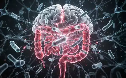 Eine stilisierte Darstellung der Darm-Hirn-Achse, mit leuchtenden neuronalen Verbindungen, Darmbakterien und Gehirnsynapsen. - Foto: über boerse-global.de