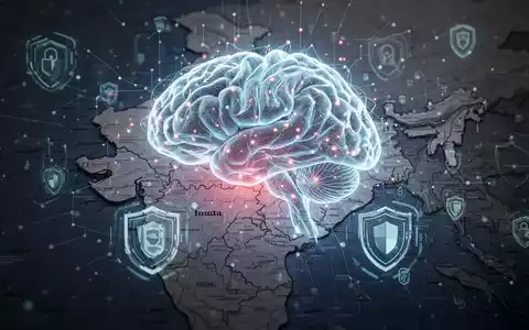 Leuchtendes neuronales Netz über Indienkarte mit digitalen Sicherheitsschildern, symbolisiert KI-Lernen und Cybersicherheit. - Foto: über boerse-global.de
