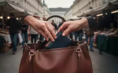 Eine Hand nimmt diskret eine Geldbörse aus einer offenen Handtasche in einer belebten Wiener Straße. - Foto: über boerse-global.de