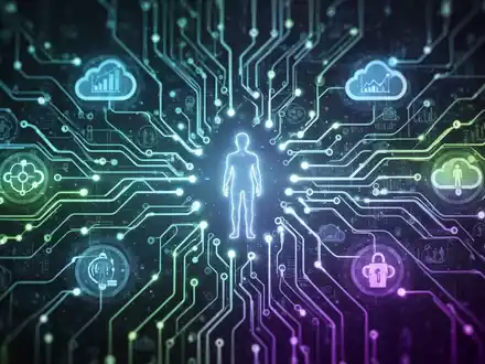 Stilisierte digitale Netzstruktur mit leuchtenden Linien und verbundenen Knoten, die KI-Integration und Datenfluss darstellt. - Foto: über boerse-global.de