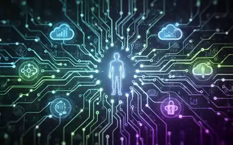 Stilisierte digitale Netzstruktur mit leuchtenden Linien und verbundenen Knoten, die KI-Integration und Datenfluss darstellt. - Foto: über boerse-global.de