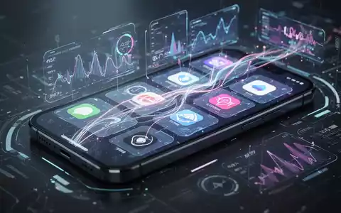 Futuristischer Smartphone-Bildschirm mit mehreren App-Fenstern, Gesundheitsdaten und Netzwerksymbolen, die neue Android-Funktionen darstellen. - Foto: über boerse-global.de