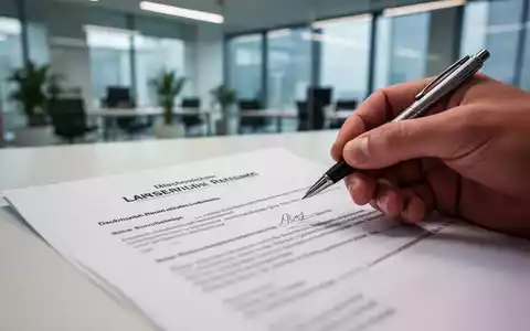 Eine Hand unterschreibt ein deutsches Rechtsdokument oder einen Vertrag mit einem Stift, im Hintergrund ein unscharfes Büro. Symbolisiert Arbeitsrechtsreform. - Foto: über boerse-global.de