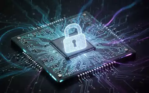 Nahaufnahme eines leuchtenden Mikrochips mit digitalem Sicherheitsschloss-Symbol, das Smartphone-Sicherheitslücken darstellt. - Foto: über boerse-global.de