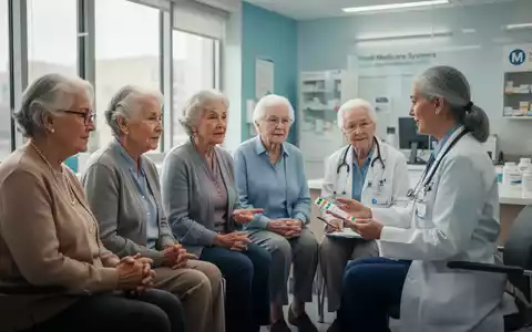 Senioren und ein Arzt besprechen Medikamente in einer modernen Klinik, symbolisch für Medicare und GLP-1-Behandlungen. - Foto: über boerse-global.de