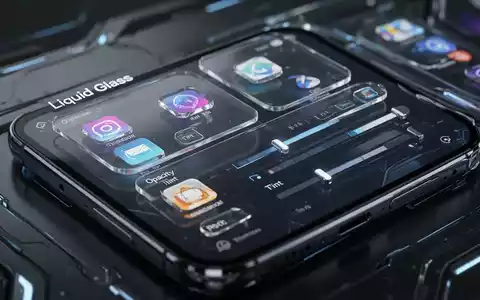 Nahaufnahme eines Smartphone-Bildschirms mit einer 'Liquid Glass'-BenutzeroberflĂ€che mit durchscheinenden Panels und App-Symbolen. - Foto: ĂŒber boerse-global.de