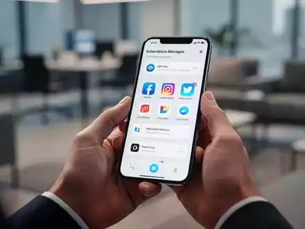 Nahaufnahme von Händen, die ein iPhone halten und digitale Abonnements auf dem Bildschirm mit sichtbaren App-Symbolen verwalten. - Foto: über boerse-global.de