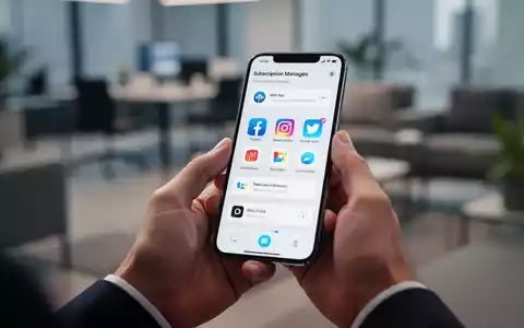 Nahaufnahme von Händen, die ein iPhone halten und digitale Abonnements auf dem Bildschirm mit sichtbaren App-Symbolen verwalten. - Foto: über boerse-global.de