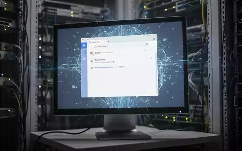 Klassischer Desktop-Monitor mit eingefrorener E-Mail-App, subtilem KI-Schimmer, in Server-Rack-Umgebung. - Foto: über boerse-global.de