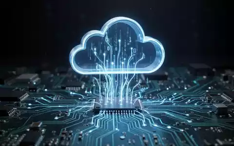 Stilisierte Cloud mit Datenströmen zu einer Platine, Symbol für Cloud-Speicher und Bürosoftware. - Foto: über boerse-global.de
