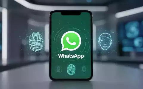 Smartphone-Bildschirm mit WhatsApp-Logo, biometrischen Fingerabdruck- und Gesichtserkennungs-Symbolen, die sichere Passkey-Authentifizierung symbolisieren. - Foto: über boerse-global.de