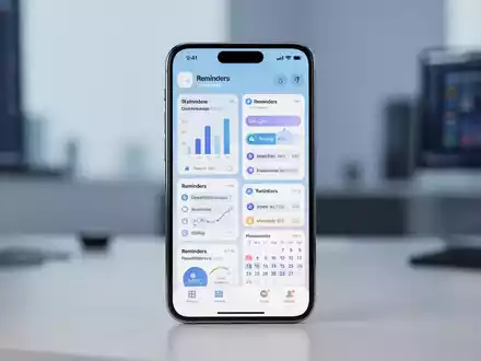 Ein modernes Smartphone zeigt eine hochentwickelte Produktivitäts-App mit Diagrammen und Aufgabenlisten in einer aufgeräumten Büroumgebung. - Foto: über boerse-global.de