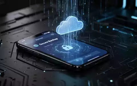Ein Smartphone-Bildschirm zeigt eine sichere Backup-Oberfläche mit digitalen Datenströmen, die in ein Cloud-Symbol fließen. - Foto: über boerse-global.de