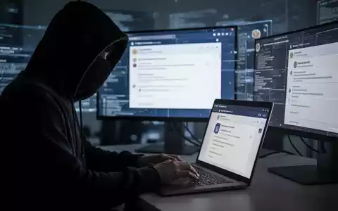 Eine Person im Hoodie tippt an einem Laptop, auf den Bildschirmen sind gefälschte E-Mails des BKA zu sehen. - Foto: über boerse-global.de