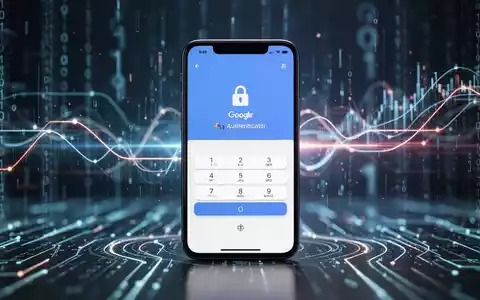Ein Smartphone mit der Google Authenticator-App und unscharfem Hintergrund digitaler Sicherheitselemente, symbolisiert Online-Kontoschutz. - Foto: über boerse-global.de
