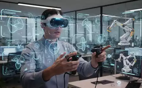 Person mit Apple Vision Pro Headset interagiert mit Bewegungscontroller in holografischer Büroumgebung. - Foto: über boerse-global.de