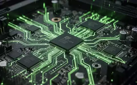 Nahaufnahme eines Computer-Motherboards mit leuchtend grünen Leiterbahnen, die Datenfluss und System-Bypass-Technologie darstellen. - Foto: über boerse-global.de