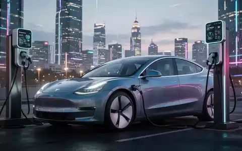 Ein modernes Elektroauto lädt an einer Ladestation in einer belebten Stadt bei Dämmerung, symbolisiert Marktwachstum und staatliche Förderung. - Foto: über boerse-global.de