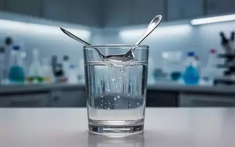 Ein Glas mit einer klaren Flüssigkeit und einem Löffel am Rand, im Hintergrund verschwommene Küchen- oder Laborgeräte. - Foto: über boerse-global.de