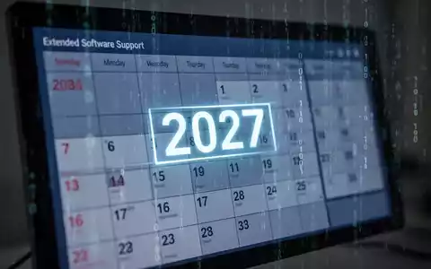 Nahaufnahme eines Computerbildschirms mit digitalem Kalender, der 2027 hervorhebt, als Symbol für verlängerten Softwaresupport. - Foto: über boerse-global.de