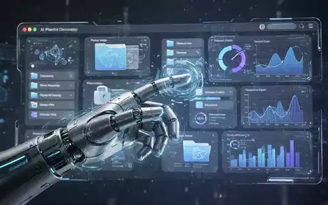 Eine Hand interagiert mit einem holografischen macOS-Interface, das KI-Funktionen für Dateiorganisation und Produktivität zeigt. - Foto: über boerse-global.de