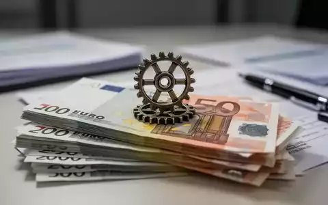 Ein Stapel Euro-Banknoten mit einem kleinen Zahnrad darauf, im Hintergrund verschwommene Büroumgebung. Symbolisiert kleine Reformen. - Foto: über boerse-global.de