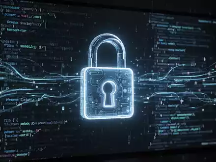 Leuchtendes digitales Vorhängeschloss auf dunklem Bildschirm mit fließendem Code, Symbol für Cybersicherheit und Datenschutzvergleiche. - Foto: über boerse-global.de
