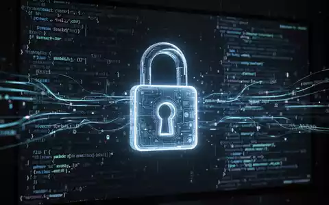 Leuchtendes digitales Vorhängeschloss auf dunklem Bildschirm mit fließendem Code, Symbol für Cybersicherheit und Datenschutzvergleiche. - Foto: über boerse-global.de