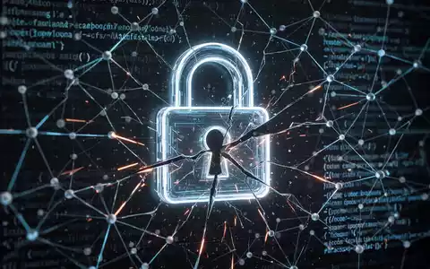 Glühendes, teilweise zerbrochenes digitales Vorhängeschloss-Symbol vor komplexem Code und Datennetzwerken, symbolisiert einen Cybersicherheitsvorfall. - Foto: über boerse-global.de