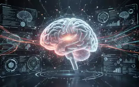 Ein stilisiertes, leuchtendes Gehirn-Hologramm, umgeben von digitalen Schnittstellen und Datenströmen, die Gehirnfitness symbolisieren. - Foto: über boerse-global.de