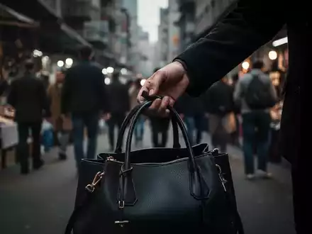 Eine Hand greift in eine offene Handtasche einer Person in einer Menschenmenge, die Unachtsamkeit symbolisiert. - Foto: über boerse-global.de